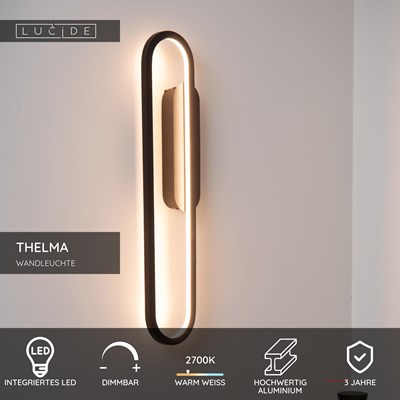 Lucide THELMA - Wandleuchte - LED Dim. - 1x24W 2700K - Schwarz